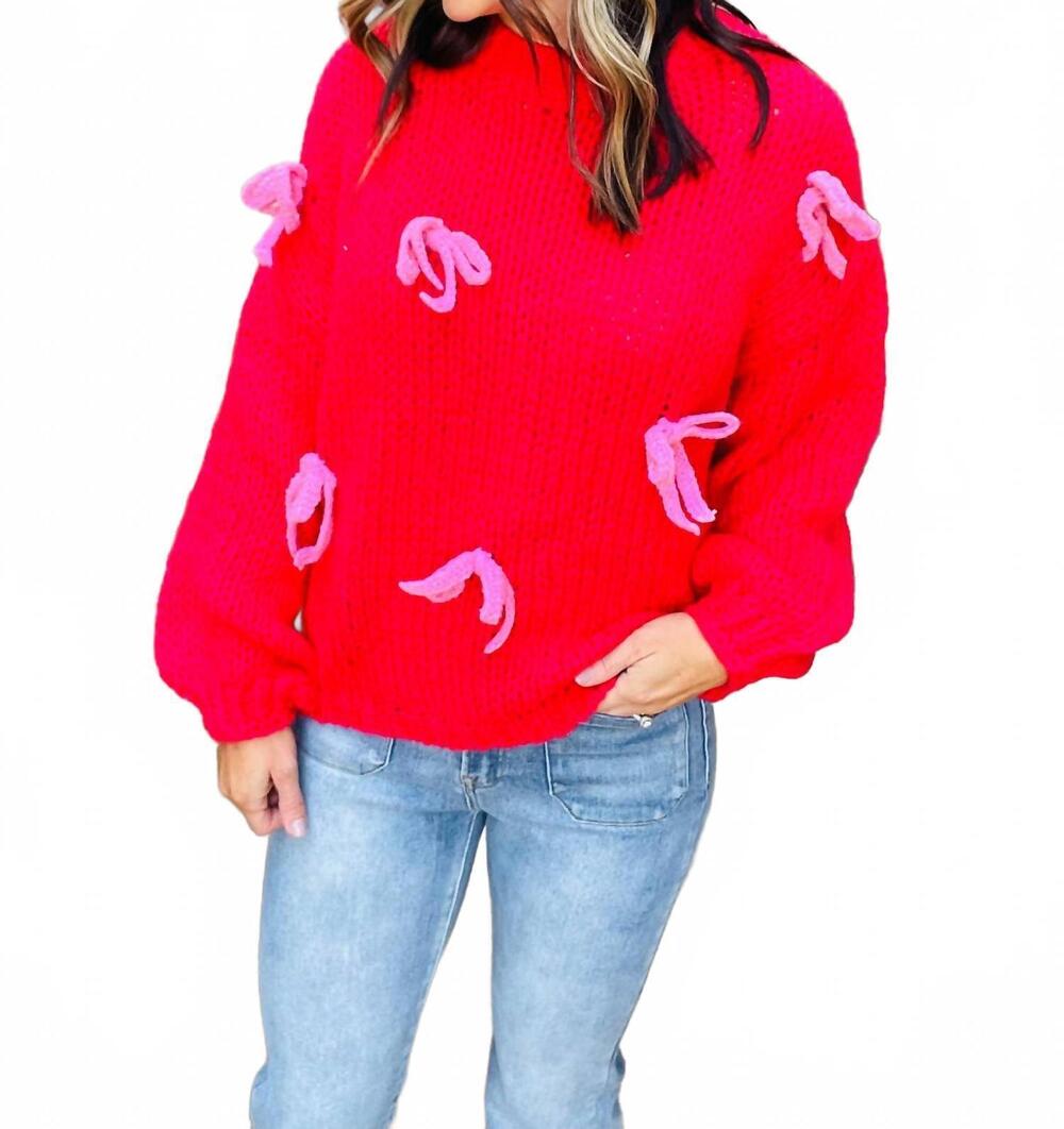 NEW LUMIERE ribbon crochet sweater in red
